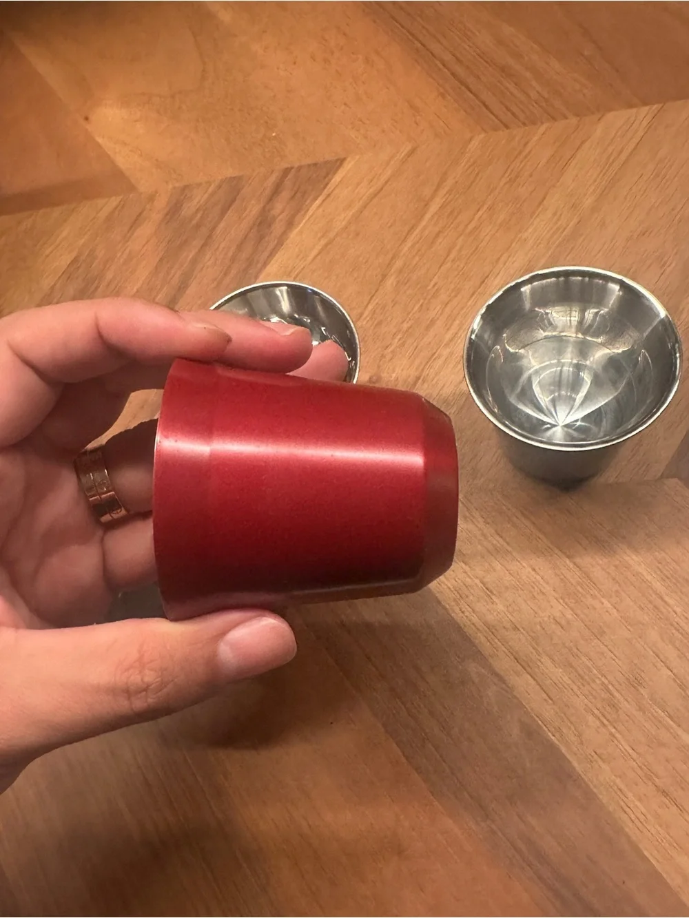 Nespresso Metallic Red, Gold, and Black Espresso Cups - Set of Four (4)
